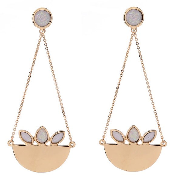 Jewelry - Gold and Iridescent Stone Statement Earrings